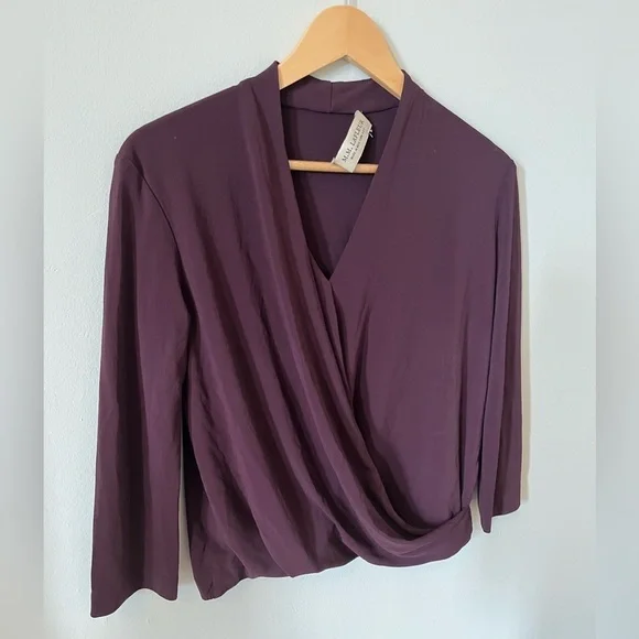 MM Lafleur The Deneuve Blackberry V Neck Crossover Top Knit Crêpe Stretch Small - Picture 5 of 8